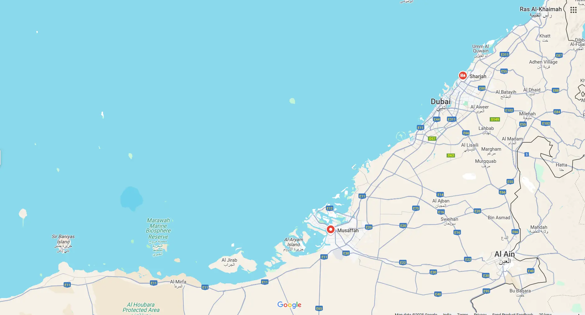 Map of Pitstop locations in UAE